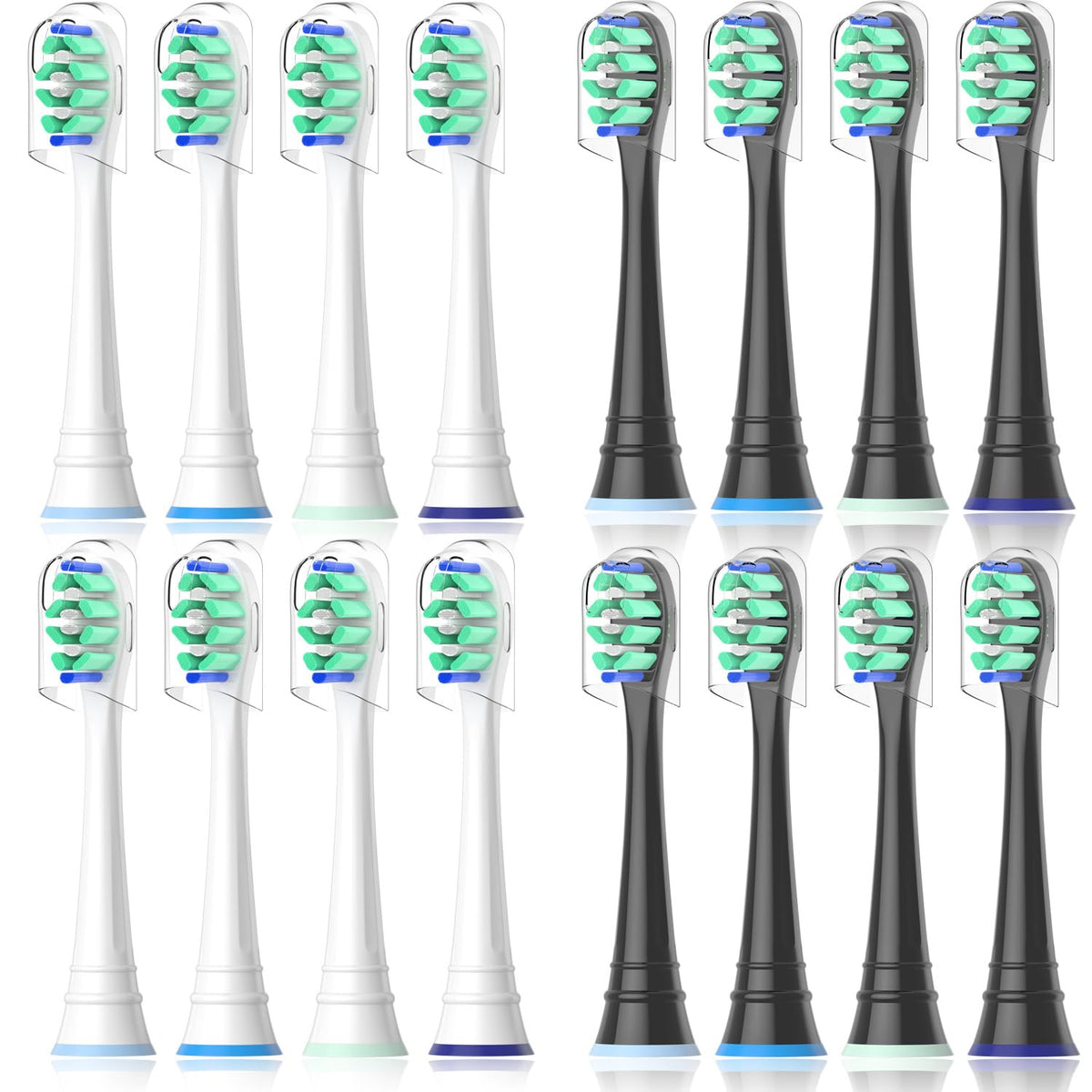 Replacement Brush Heads for Philips Sonicare, 8 White and 8 Black