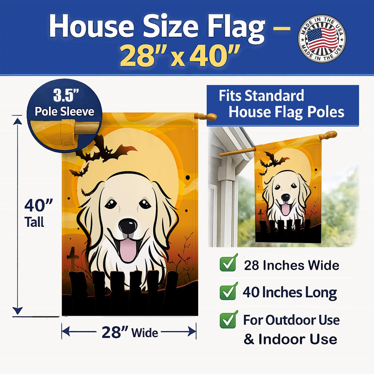 Caroline's Treasures BB1763CHF Golden Retriever House Flag, Large