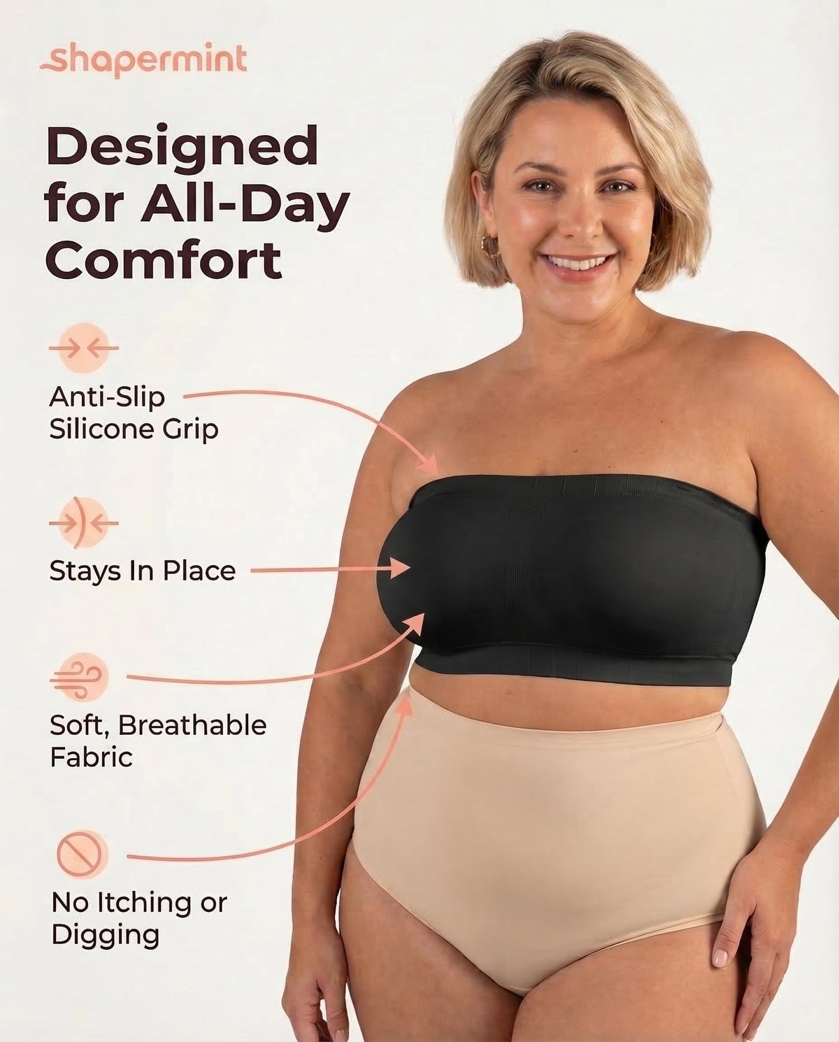 Shapermint Convertible Strapless Bandeau Bra, Black