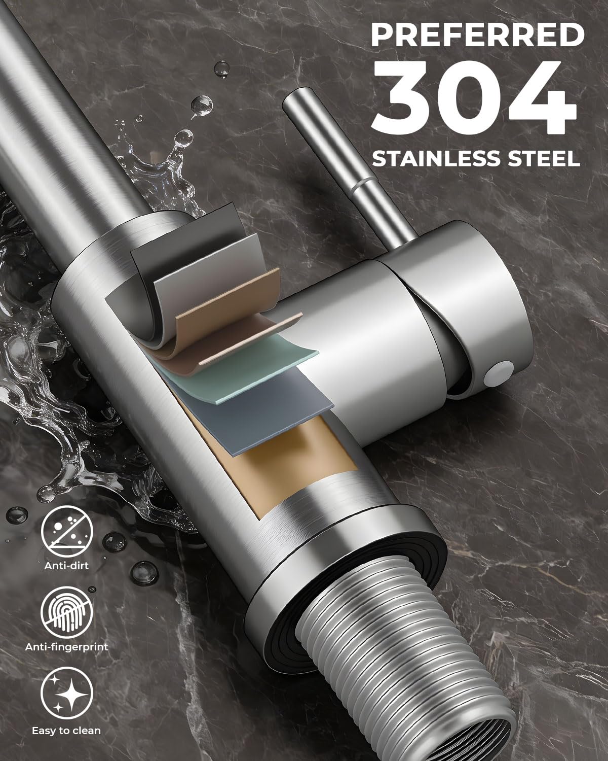 WEWE Pull-Down Kitchen Faucet with Sprayer 3 Modes