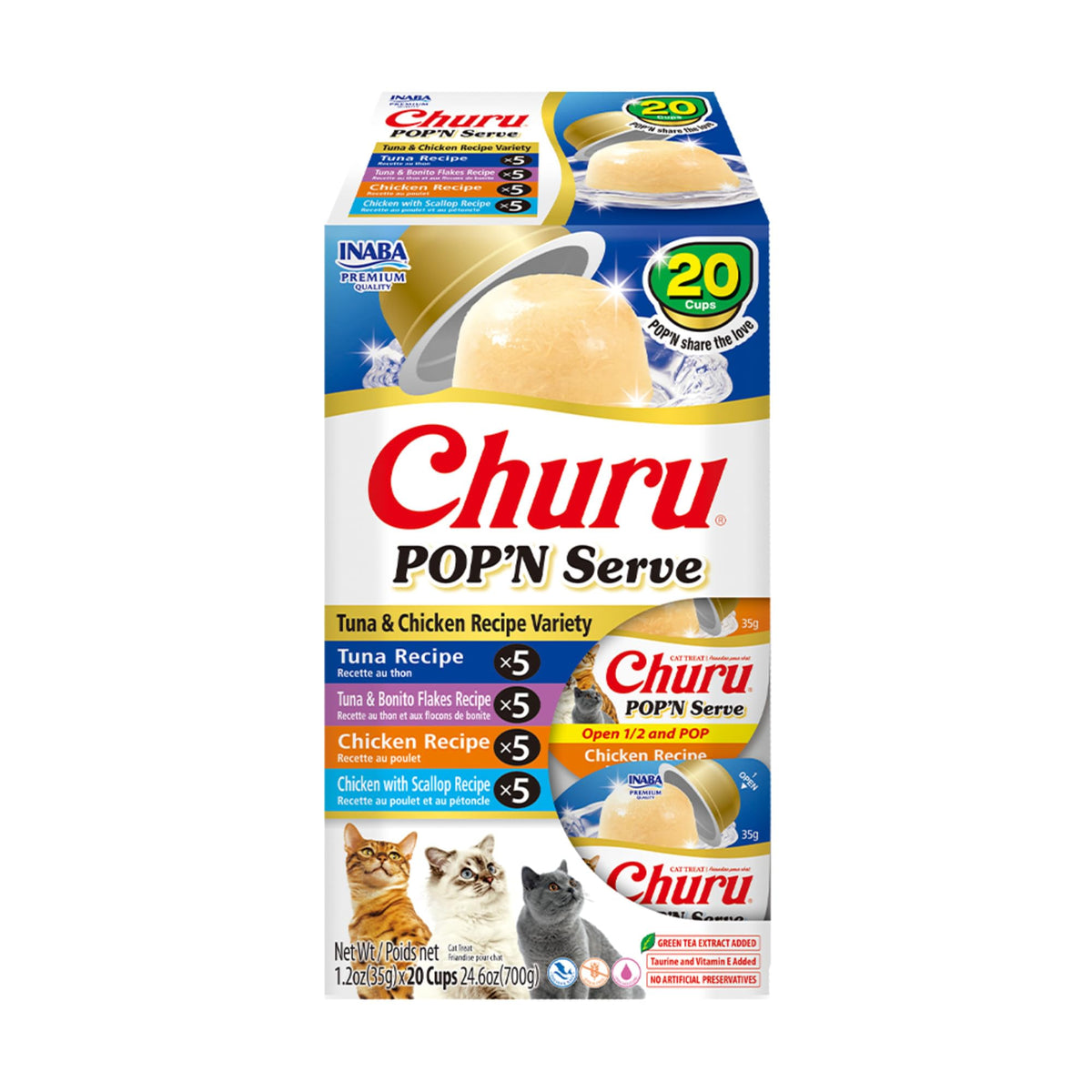 INABA Churu Pop'N Serve Jelly Cat Treat, Tuna & Chicken, 20 Cups
