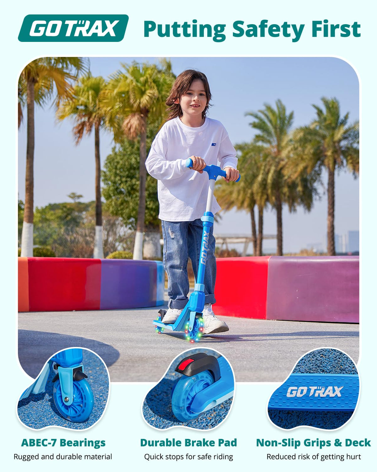 Gotrax K03 Kids' Kick Scooter with LED Wheels, Blue