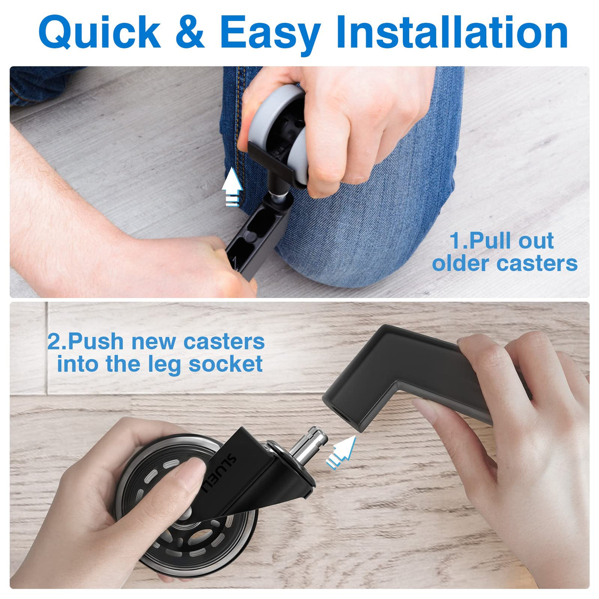 Replacement Office Chair Caster Wheels, 3 Inch, Set of 5