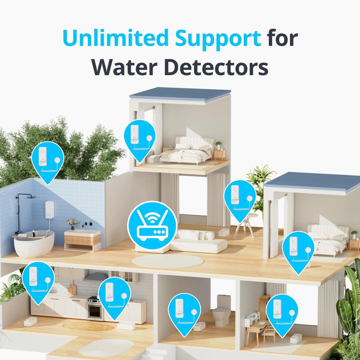 WiFi Water Leak Detector Sensor, IP67 Waterproof, 1 m Cable