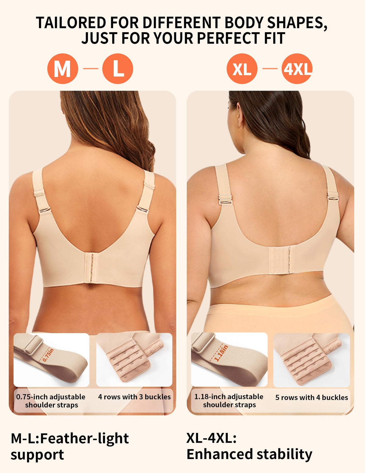 PoseFree Full Coverage Wireless Jelly Bra, Nude, XL