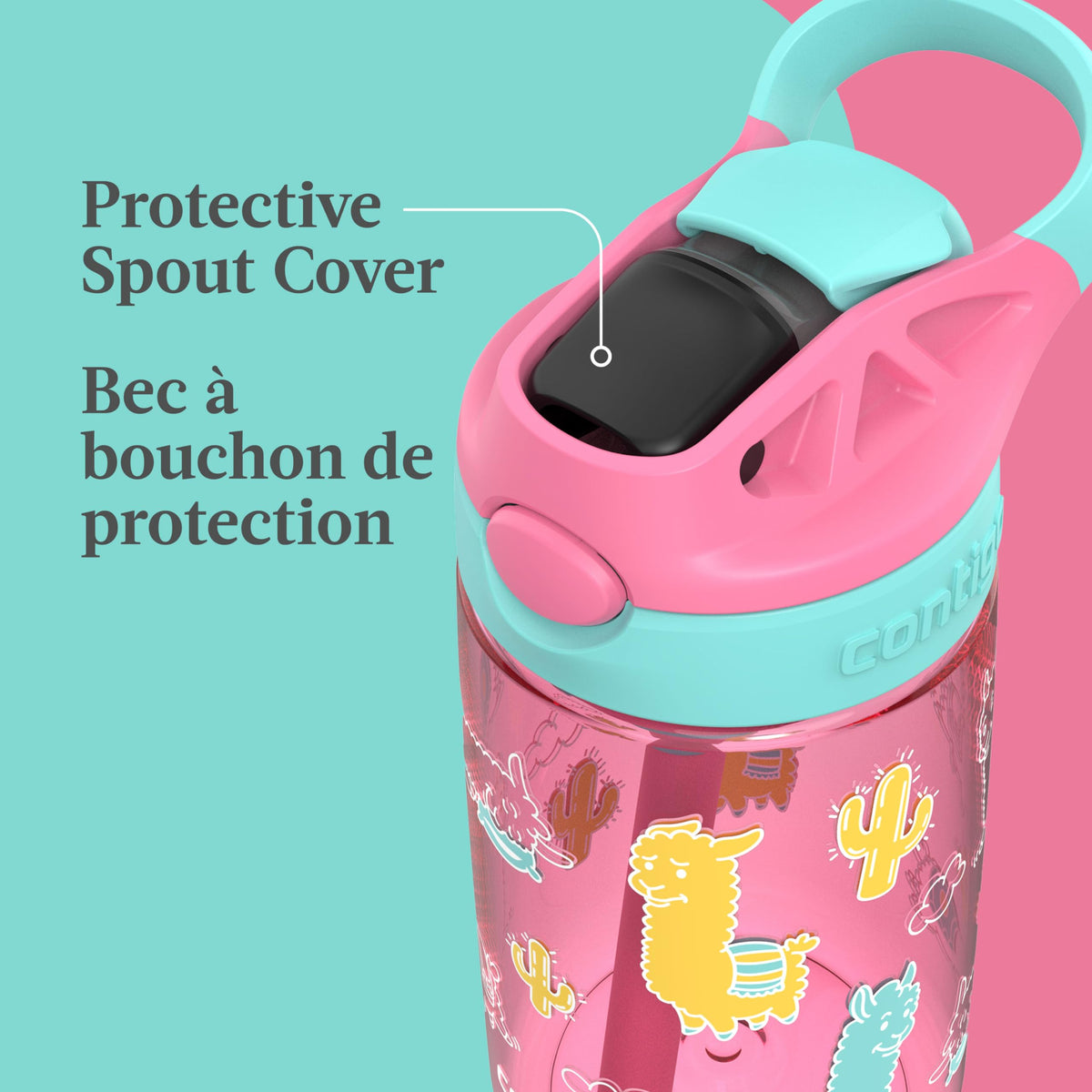 Contigo Kids Aubrey Straw Water Bottle, 14 oz, Azalea Jade Llama