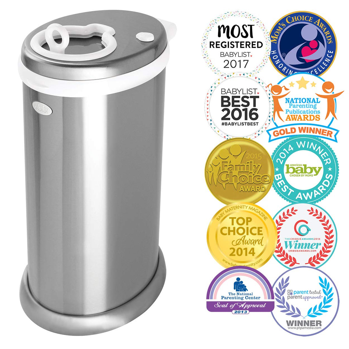 Ubbi Limited Edition Steel Odor Locking Diaper Pail, Chrome