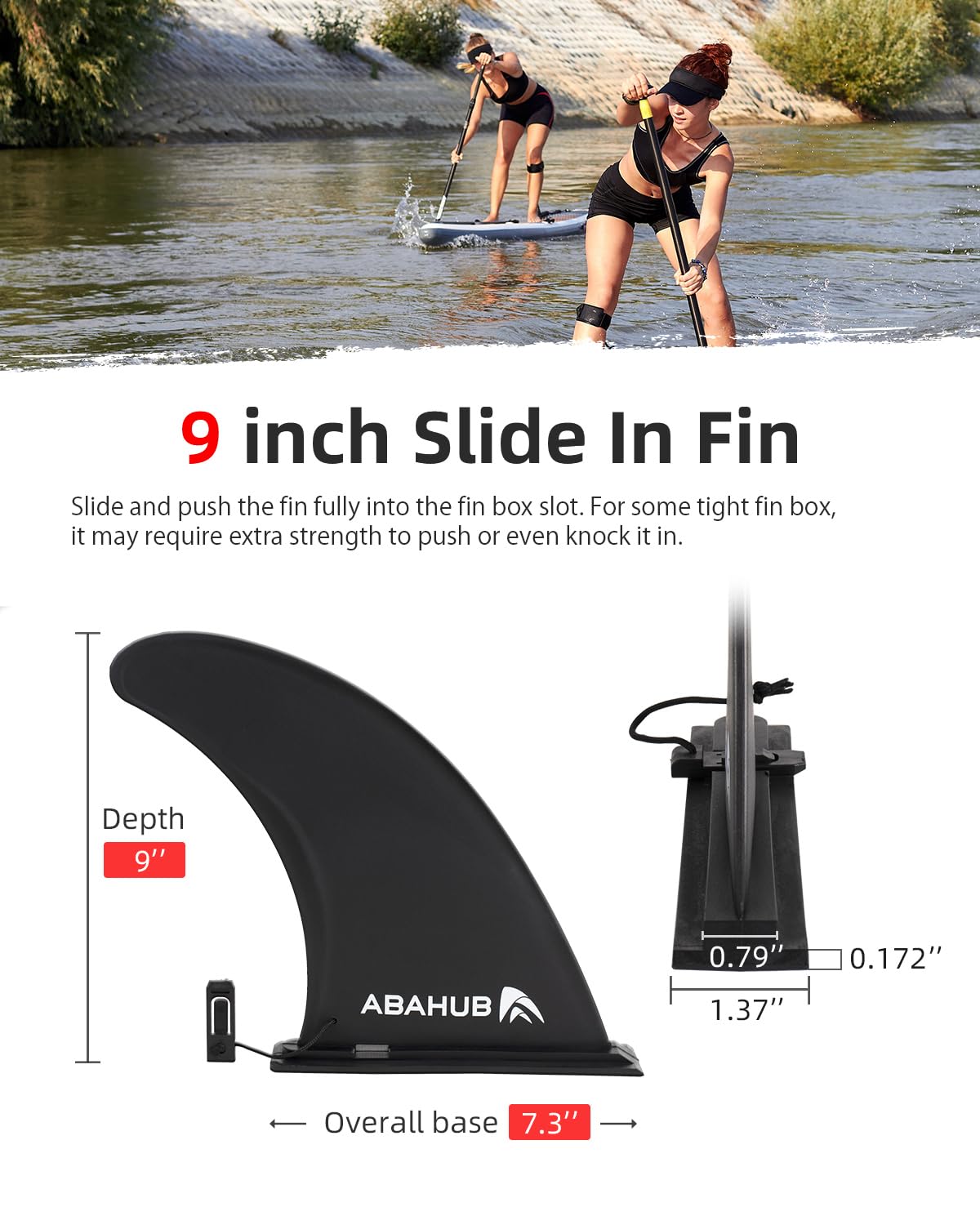 Abahub 9" Quick Release SUP Centre Fin, Black