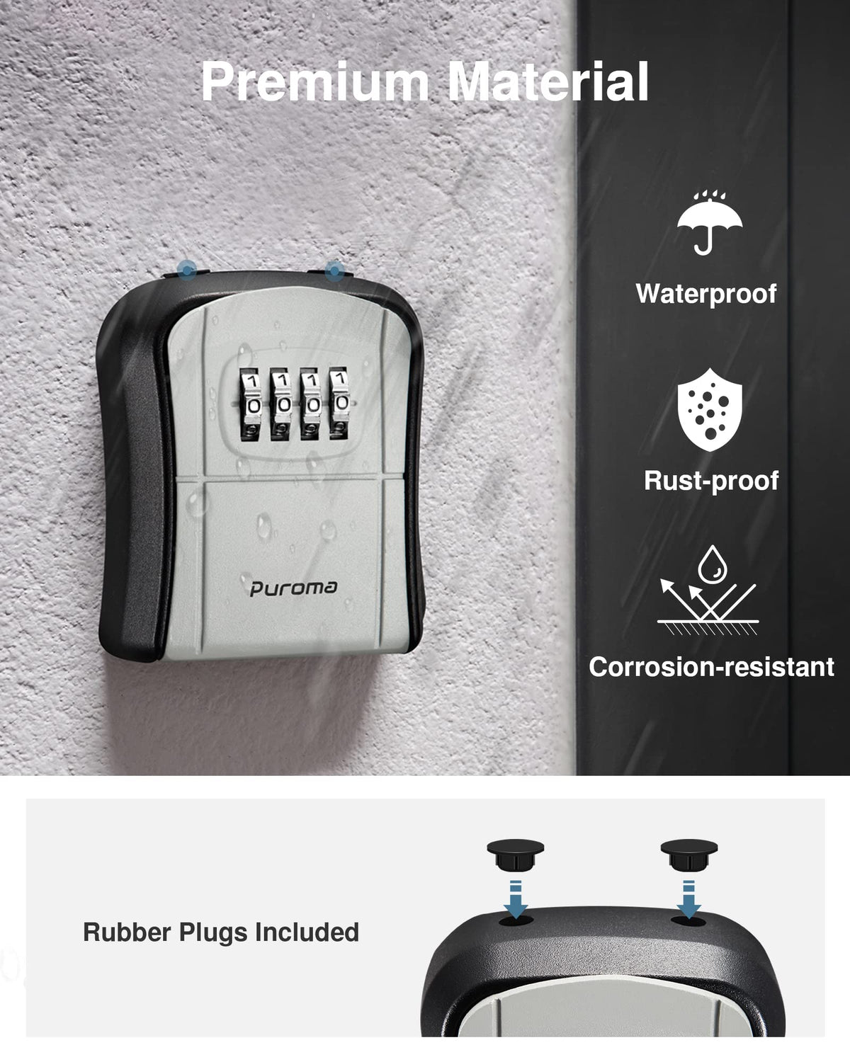 Puroma Portable Resettable Combination Key Lock Box, Grey