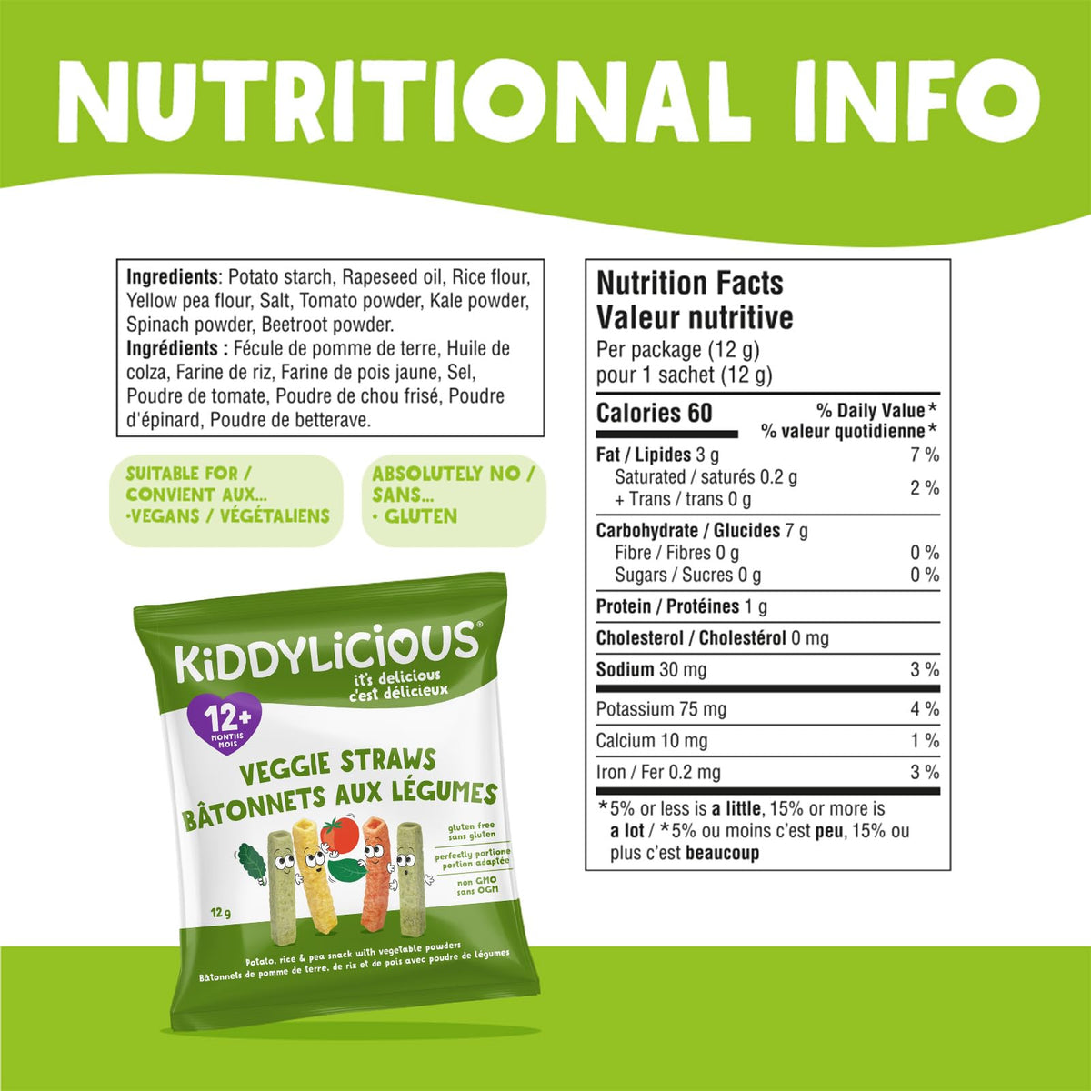 Kiddylicious Veggie Straws, 12+ Months, 9 Portions, 108 g