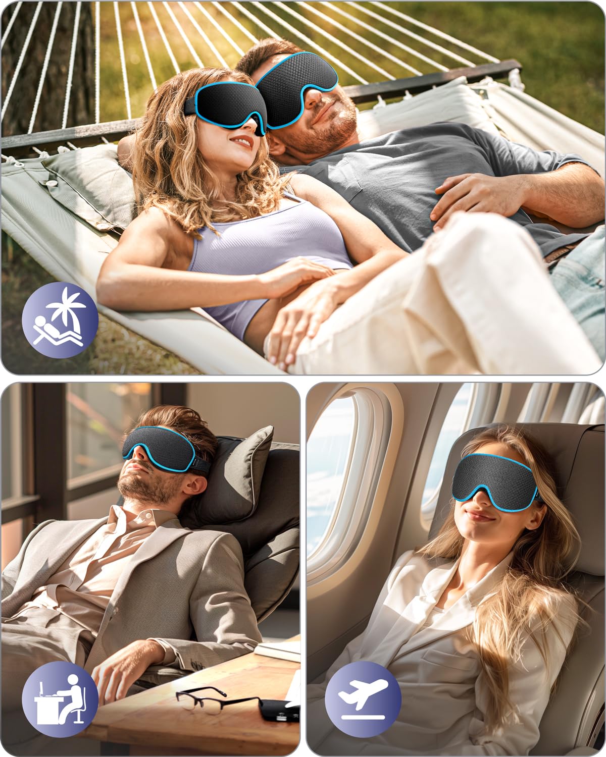 WAOAW 3D Blackout Sleep Mask, Blue