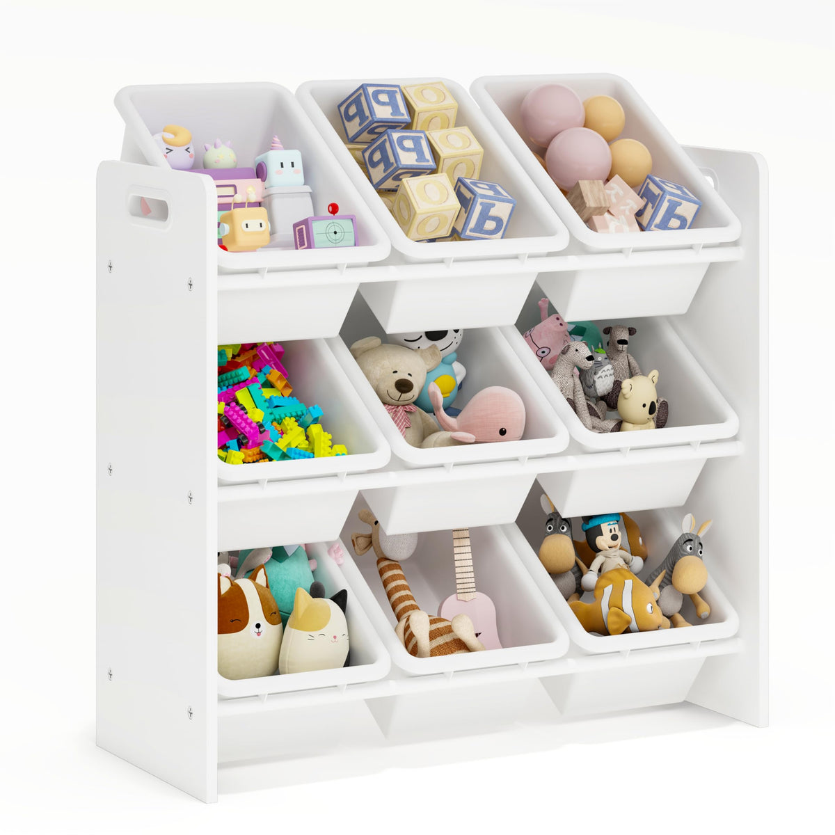 Lennox Furniture Toys Storage Organizer, 9 Plastic Bins, White
