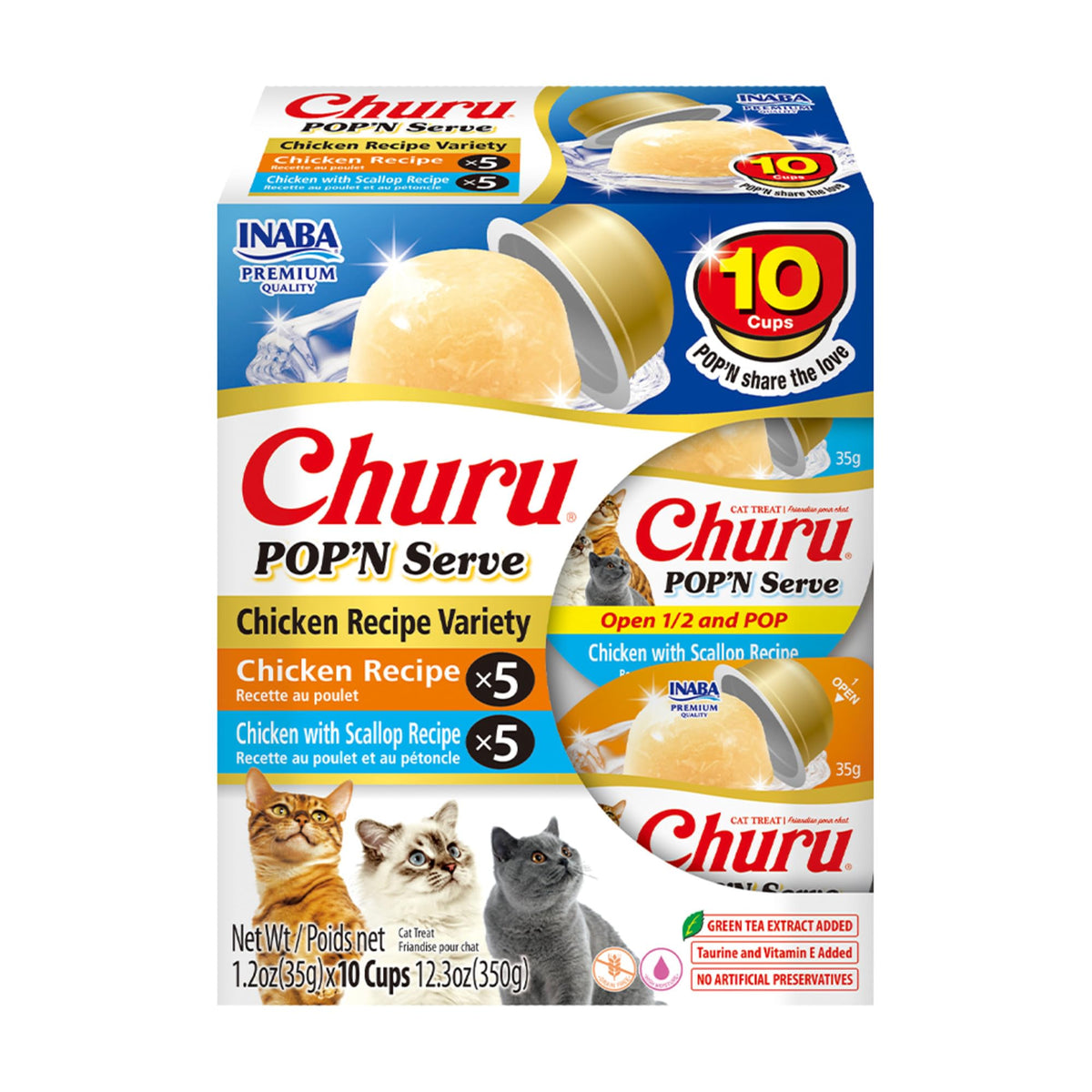 INABA Churu Pop'N Serve Jelly Cat Treat, Chicken Variety, 10 Cups