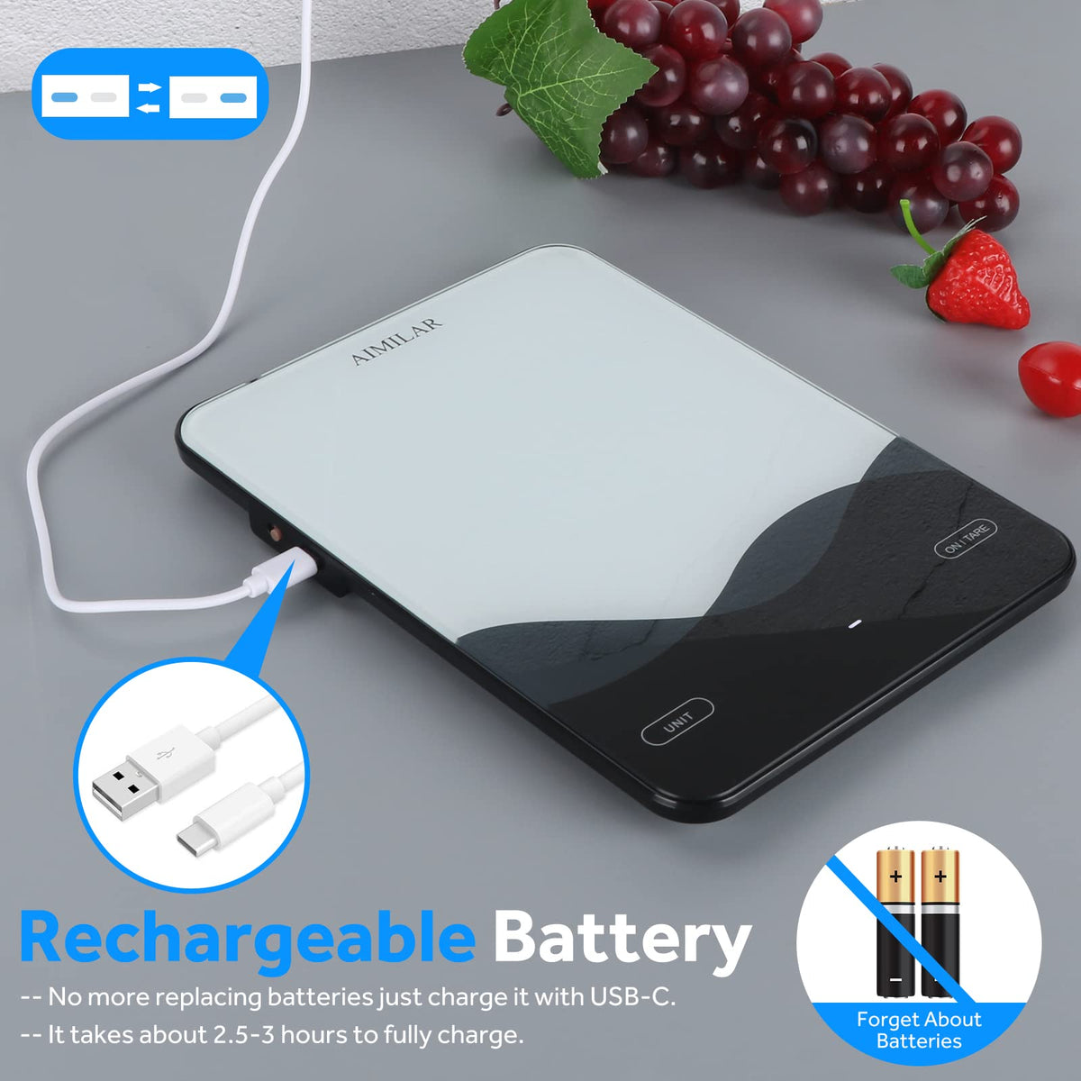Aimilar Digital Kitchen Scale, 22 lb/10 kg, USB-C Rechargeable