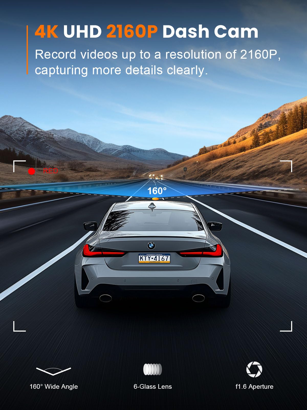 galphi 4K Front Dash Cam with 5G WiFi & 32 GB Card