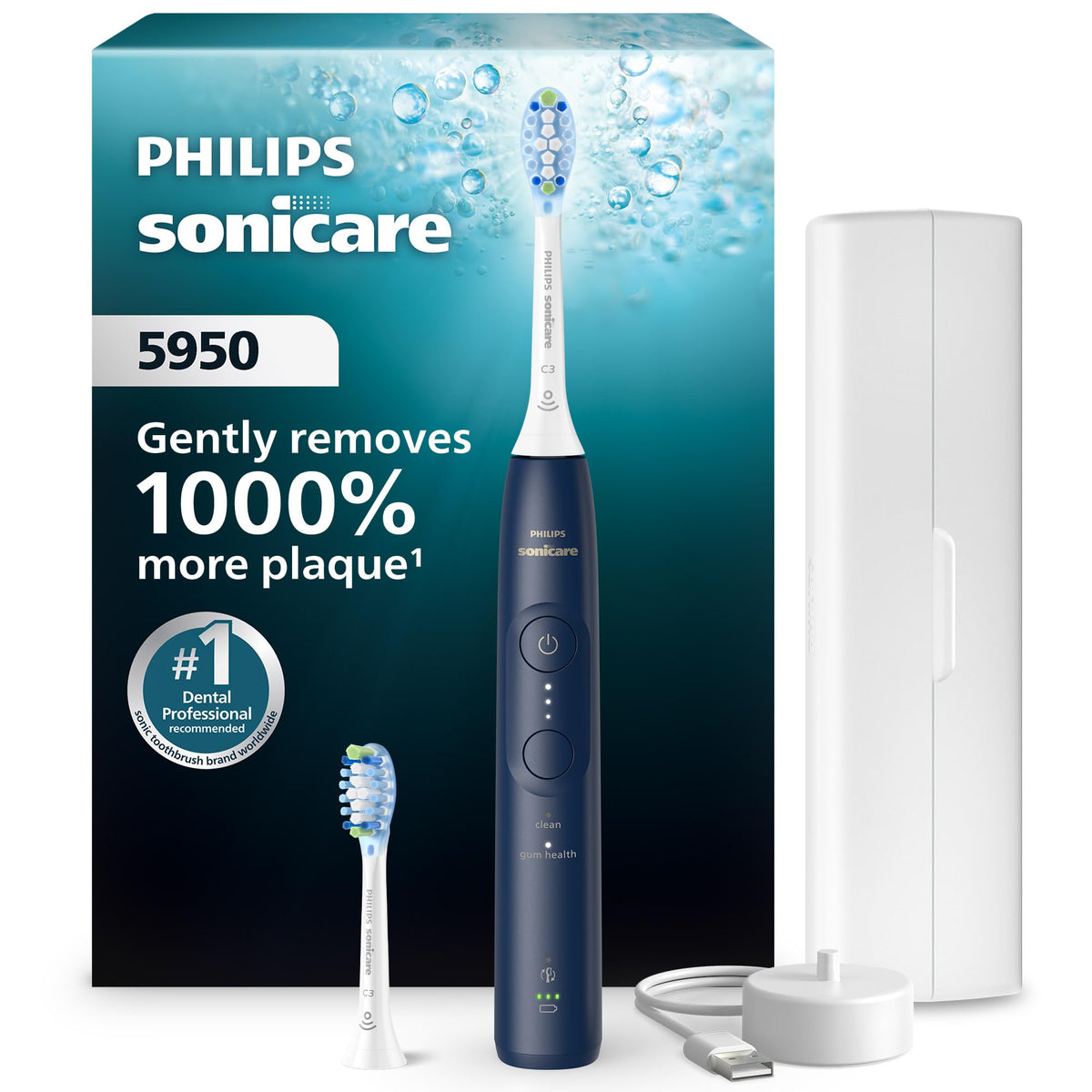 Philips Sonicare 5950 Rechargeable Electric Toothbrush, Blue, 2 Heads