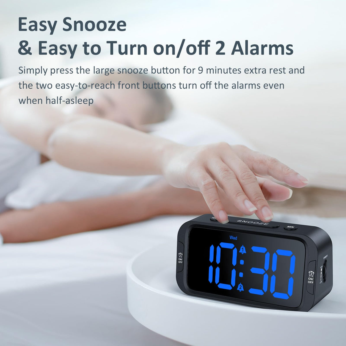 Odokee Digital Dual Alarm Clock with USB Charger, Blue