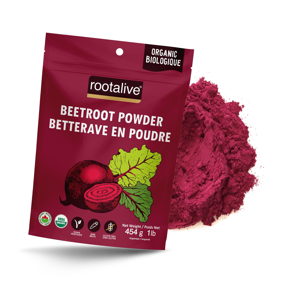 Rootalive Organic Beetroot Powder, 454 g (1 lb)