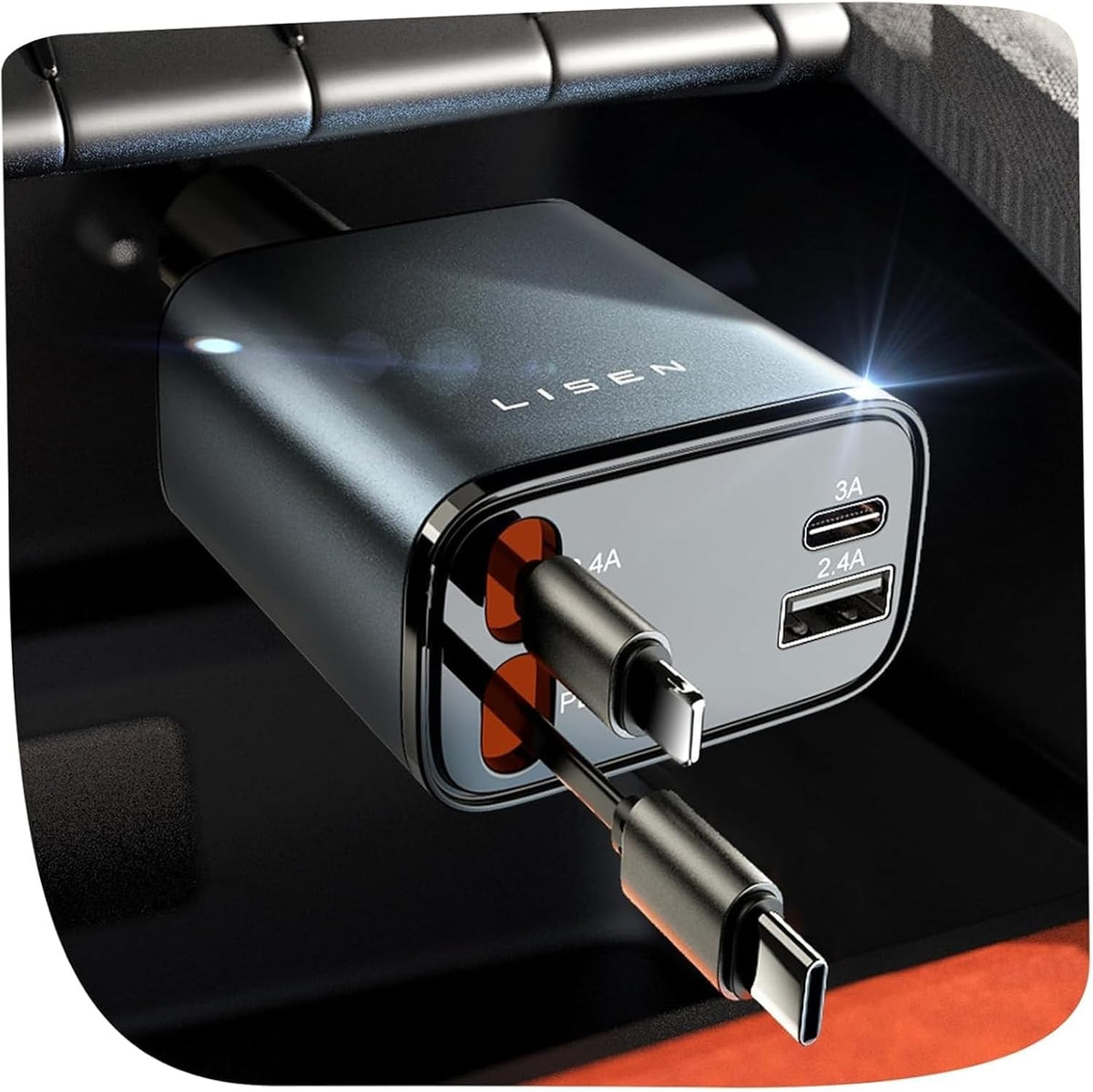LISEN Retractable Car Charger, 84W USB C