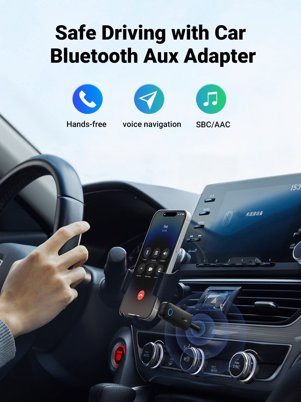 UGREEN Bluetooth 5.4 Transmitter and Receiver, 3.5mm Aux, Black