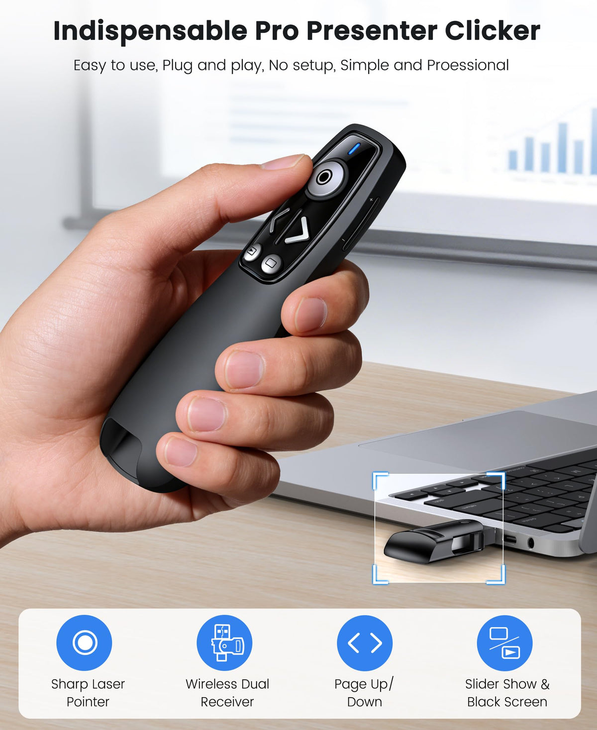 Wireless Presentation Clicker for PowerPoint, 2.4 GHz