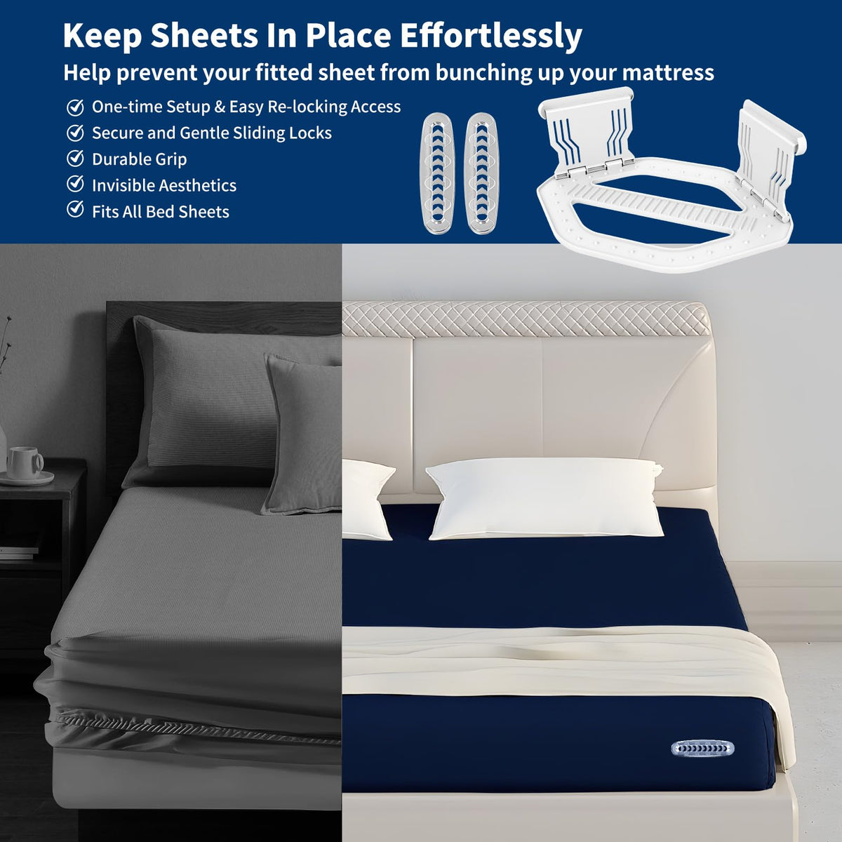 AMOVO Bed Sheet Holders, White, 4 Pack