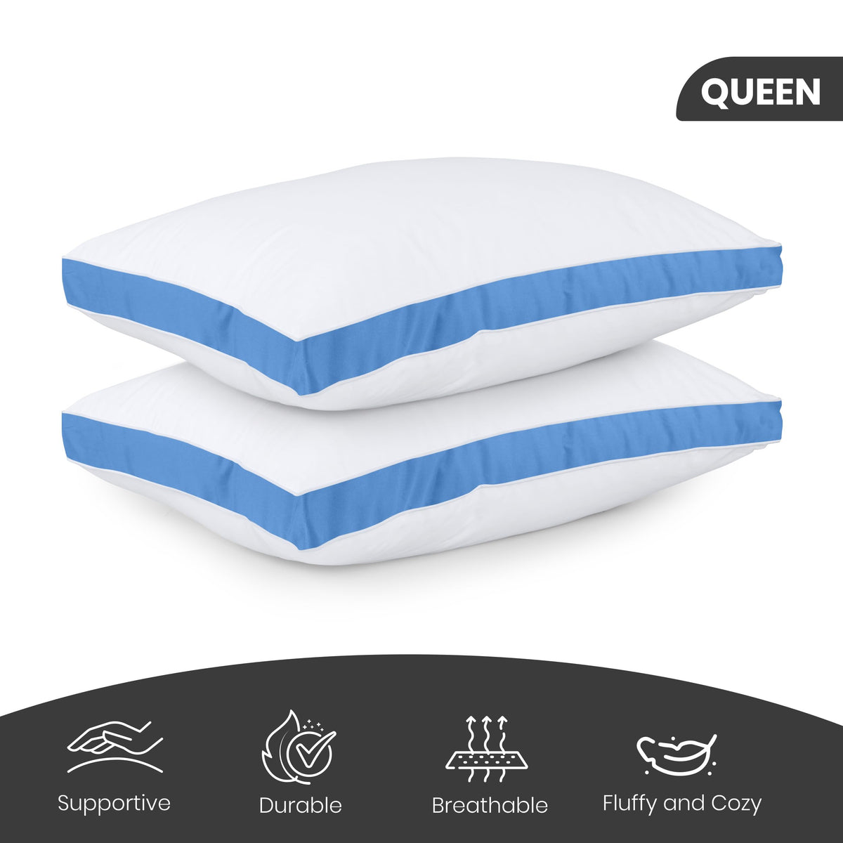 Utopia Bedding Gusseted Bed Pillows, Queen, Blue, Set of 2