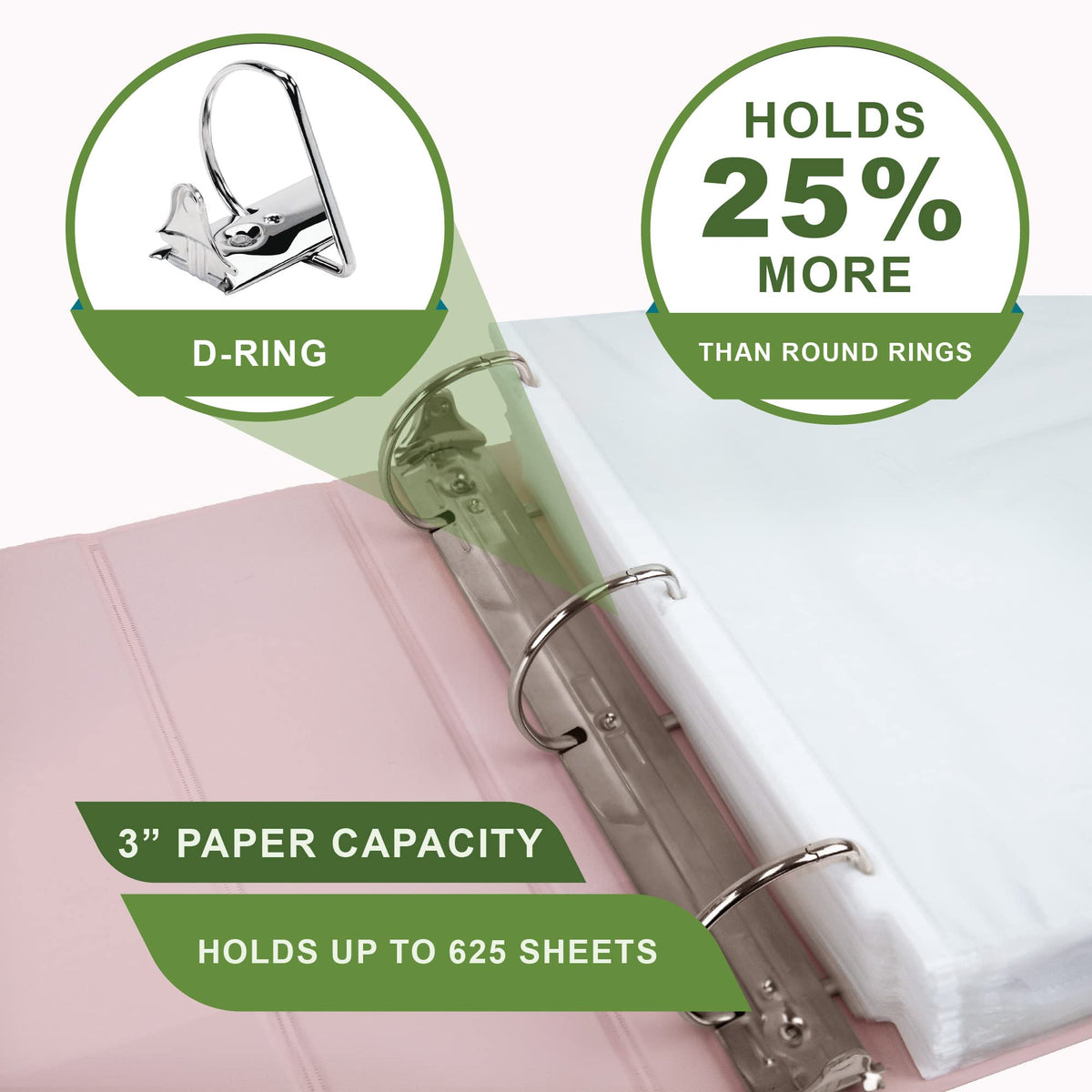 Samsill Plant-Based 3 Inch D-Ring View Binder, Rose, 2 Count