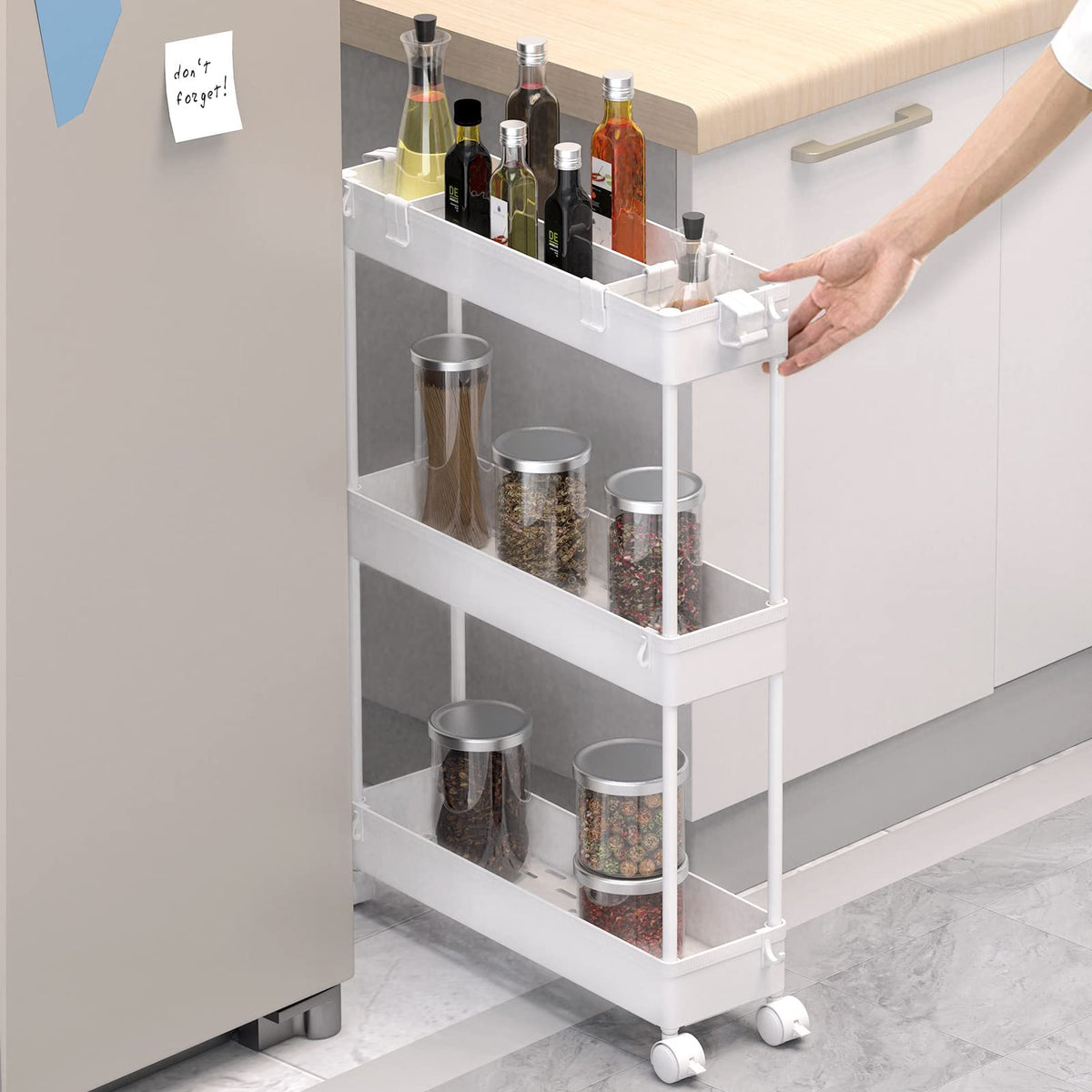 Spacelead 3-Tier Slim Rolling Storage Cart, White