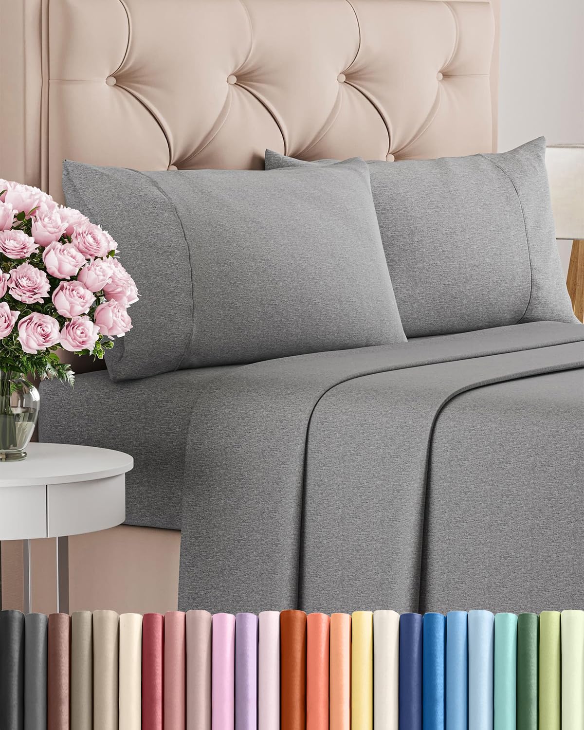 CGK Unlimited Brushed Microfibre Sheet Set, Queen, Heathered Grey