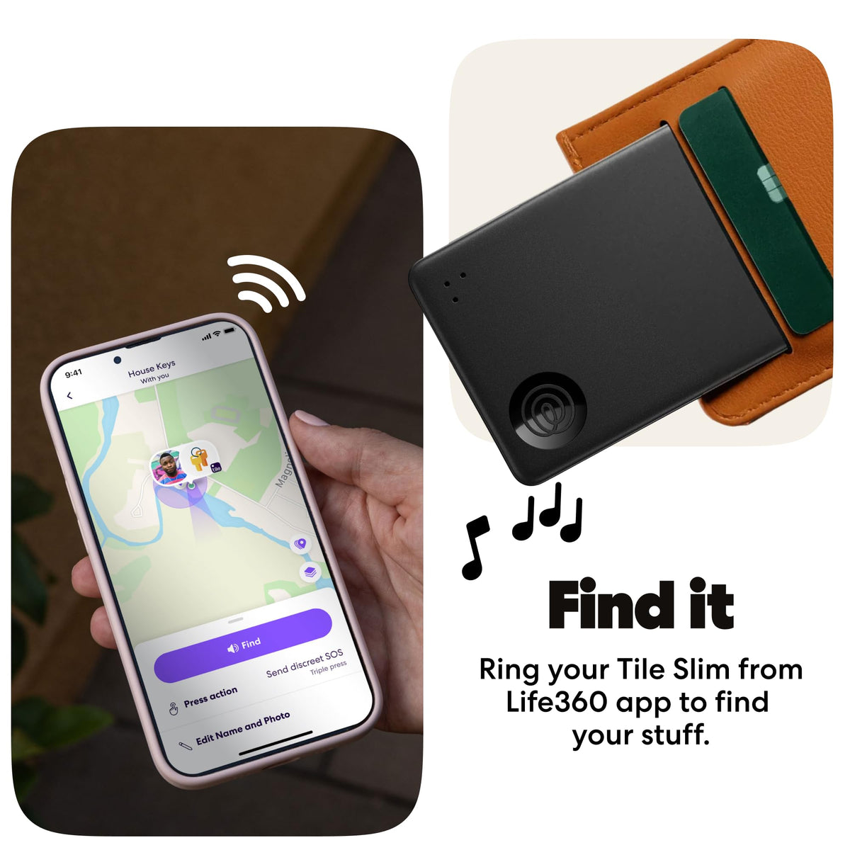 Life360 Tile Slim Wallet Finder Bluetooth Tracker, 1-Pack, Black