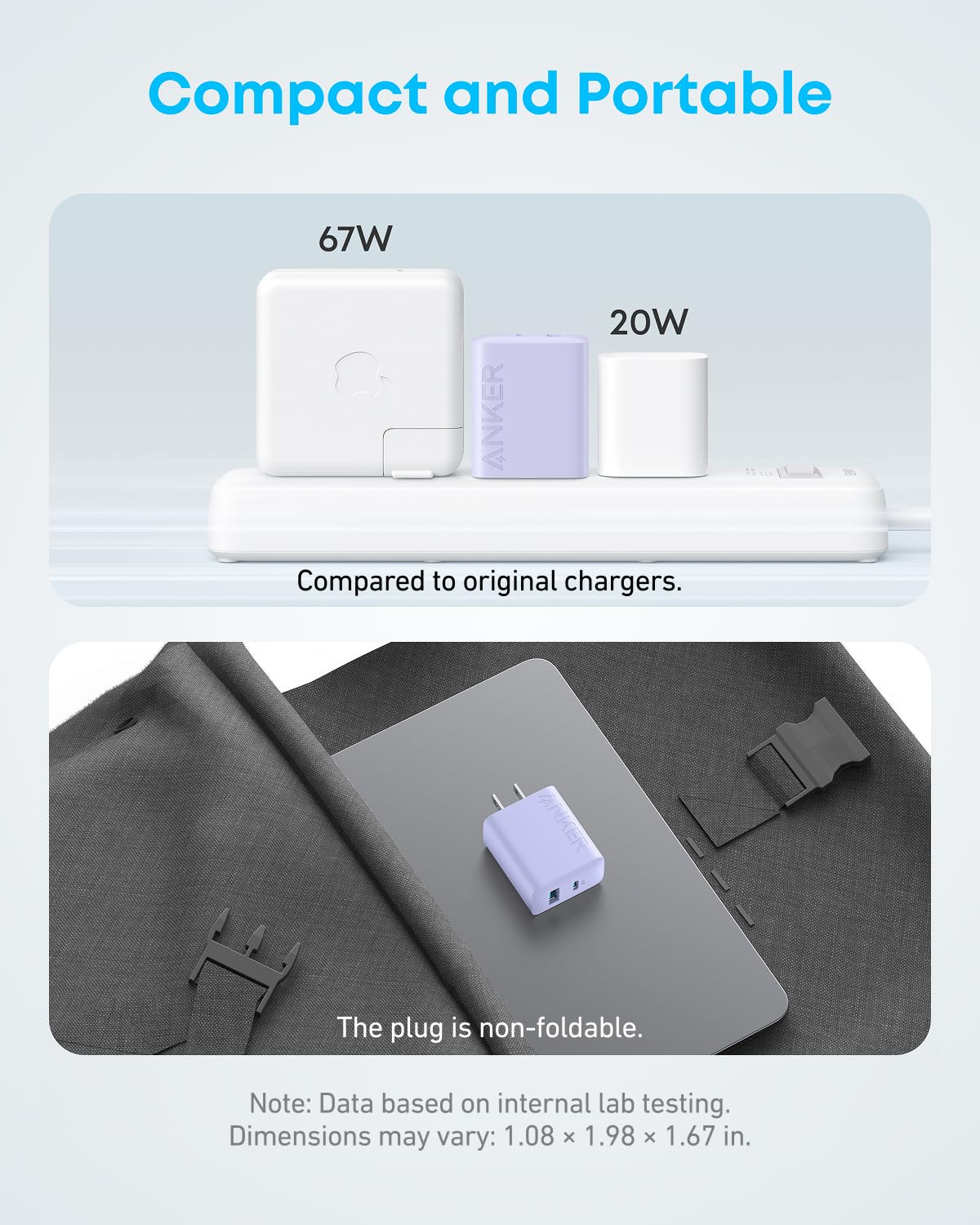 Anker 20W Fast USB C Charger for iPhone, Purple, 2 Pack with 2 Cables
