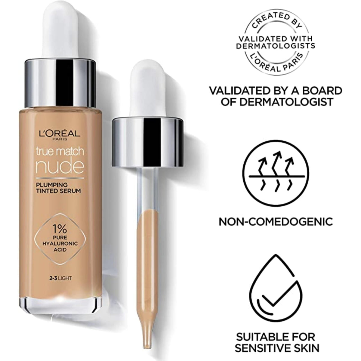 L'Oréal Paris True Match Nude Hyaluronic Foundation, Light, 30 mL