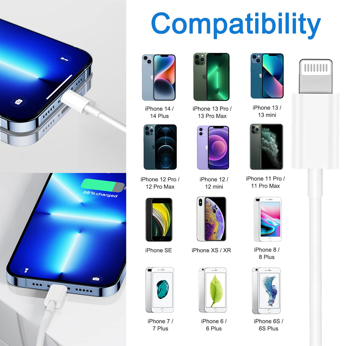 iPhone Lightning Cable, 6FT, 4 Pack