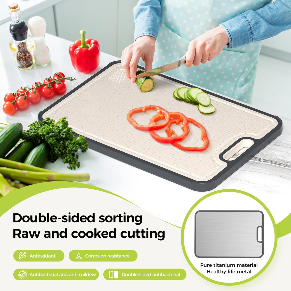 Titanium Double Sided Cutting Board, 16" x 10"