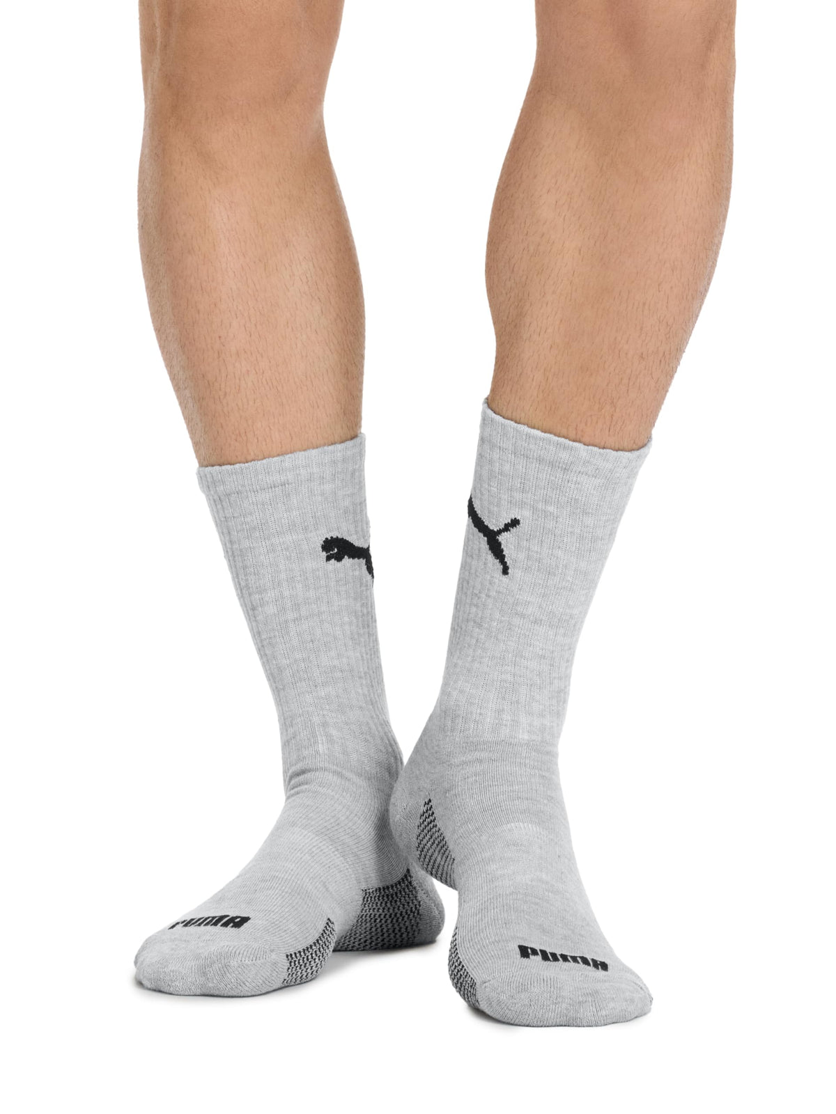 PUMA Men's Athletic Cushioned Crew Socks, White/Grey, 10-13, 8 Pack