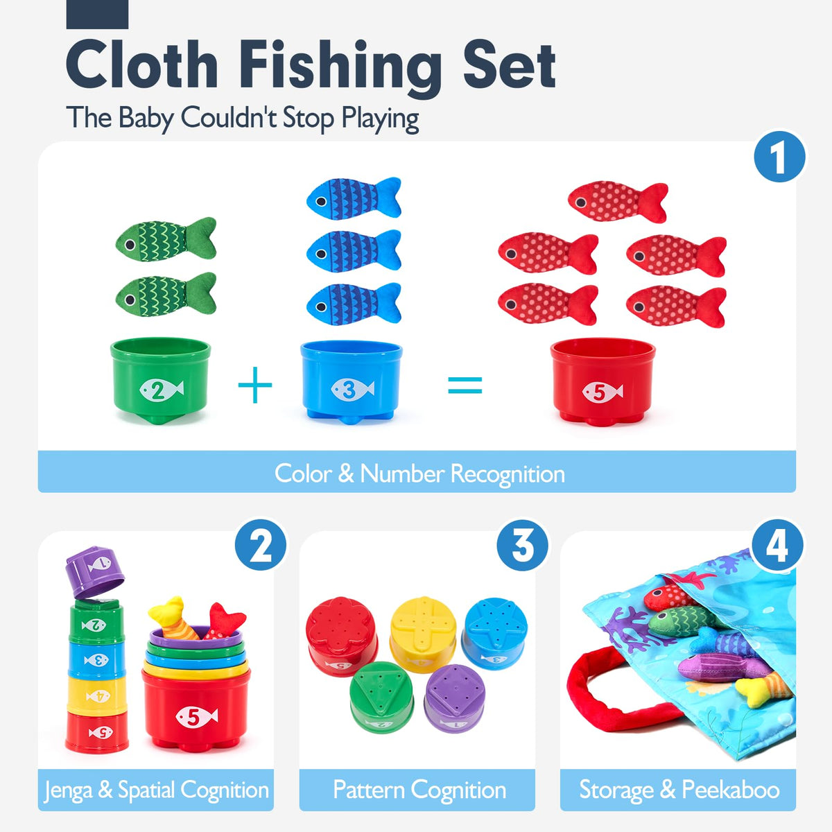 hahaland Montessori Fishing Game with Stacking Cups, 22 Pieces