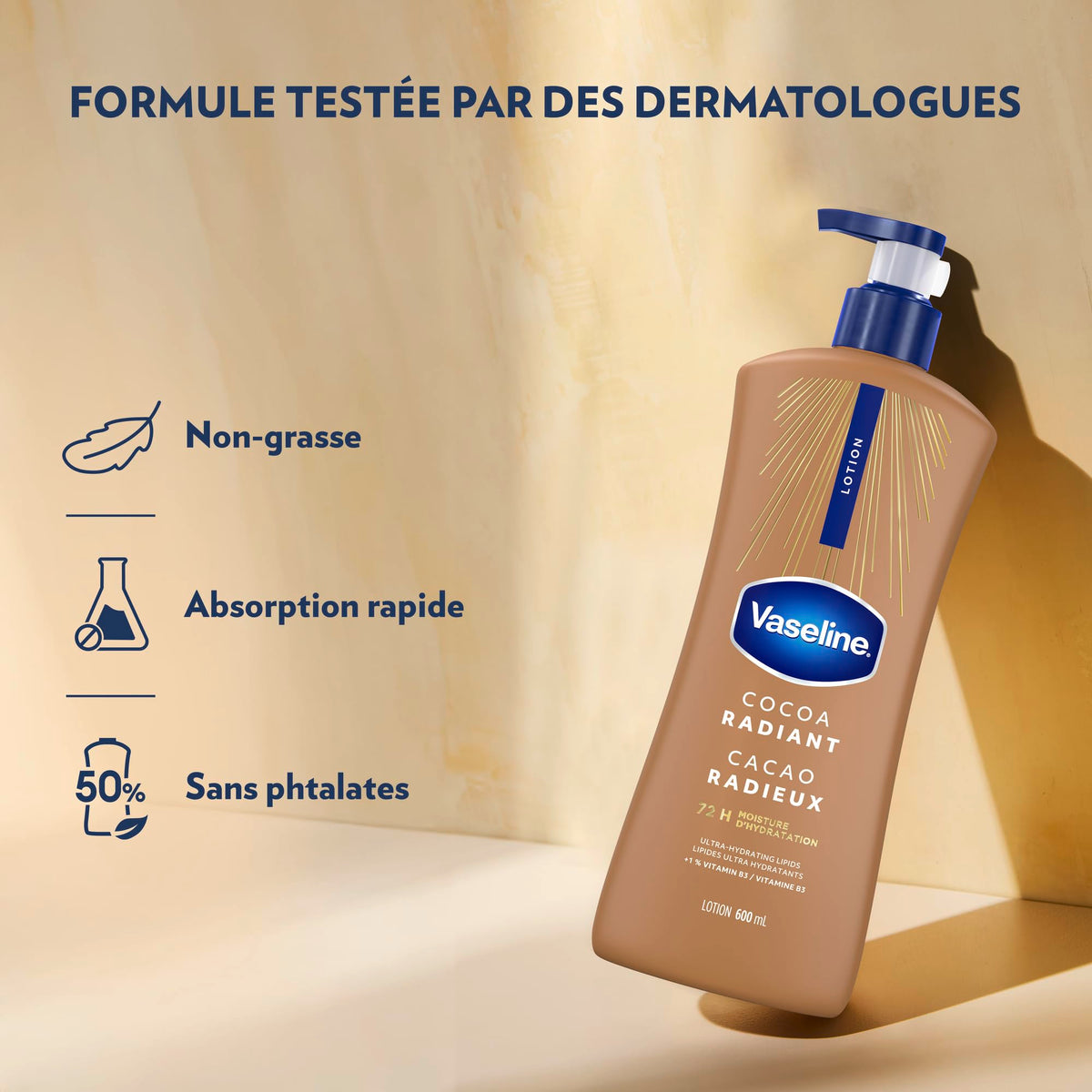 Vaseline Cocoa Radiant Lotion, Ultra-Hydrating, 600mL, 3 Pack
