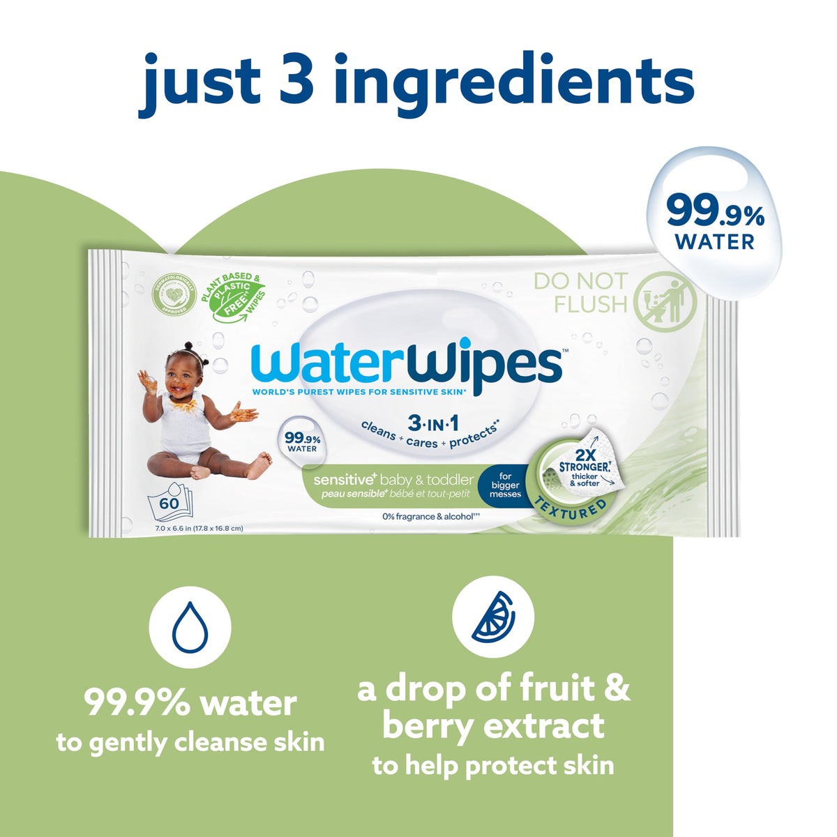 WaterWipes Sensitive+ Baby and Toddler Wipes, Unscented, 720 Count