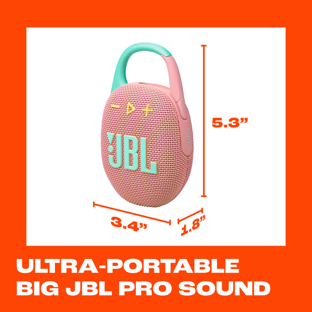 JBL Clip 5 Waterproof Bluetooth Speaker, Pink
