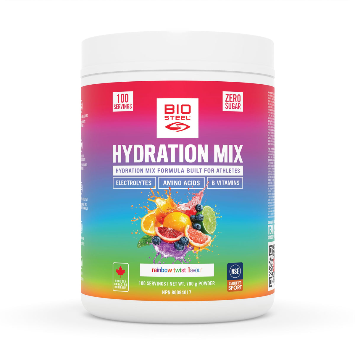 BioSteel Zero Sugar Hydration Mix, Rainbow Twist, 100 Servings