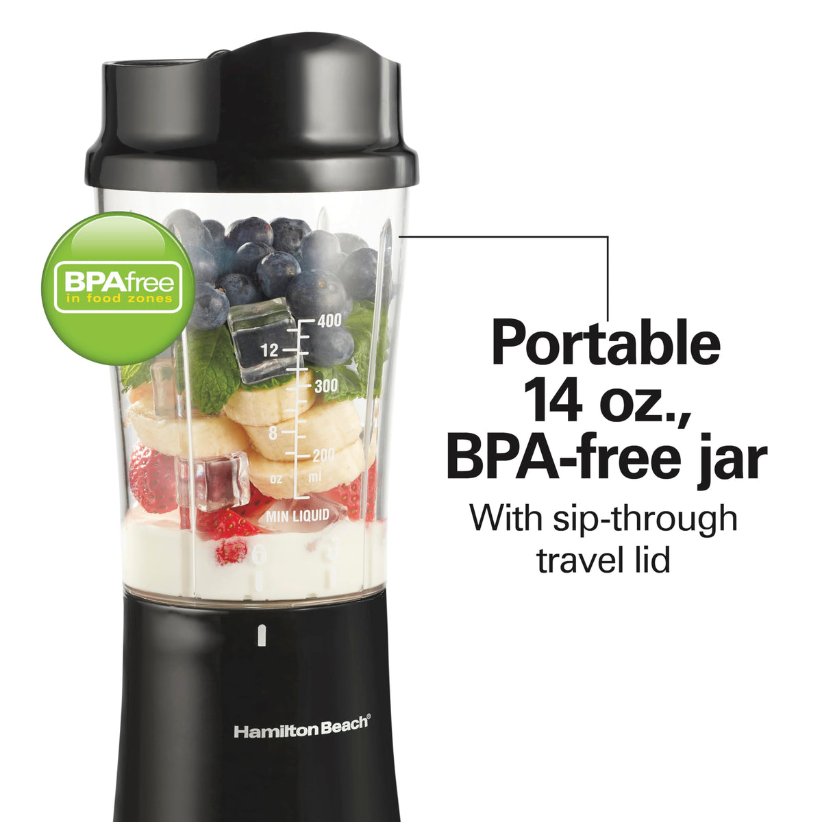Hamilton Beach Personal Blender with 14 oz Travel Cup, Black (51101BC)