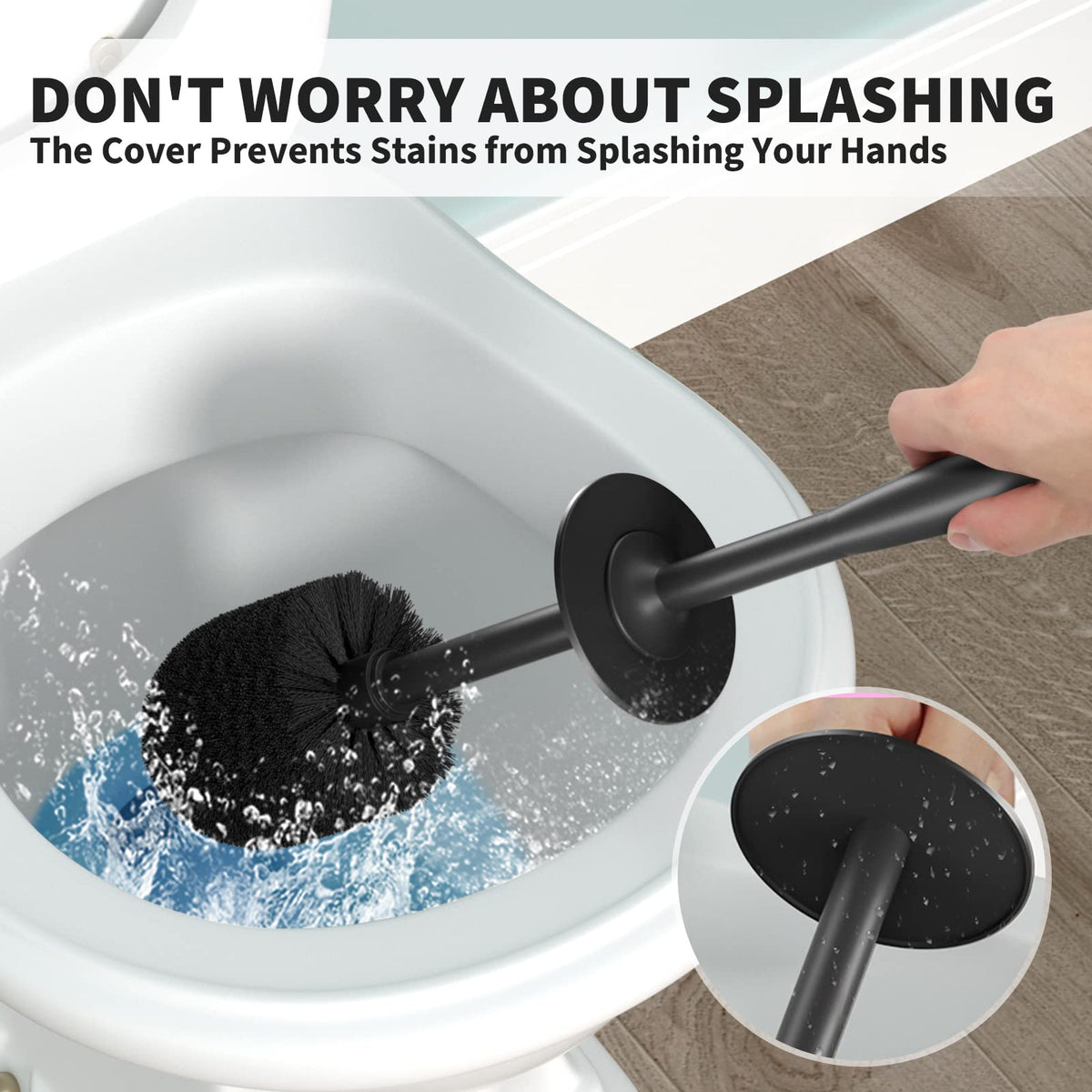 UPTRONIC Toilet Brush and Covered Holder Set, Black-01
