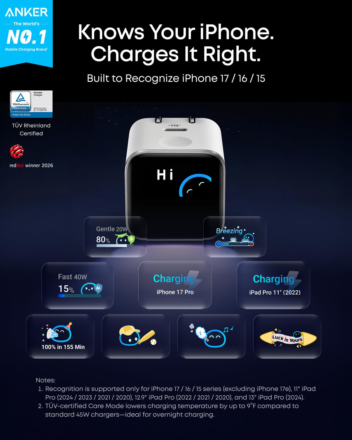 Anker Nano 45W USB-C Charger with Smart Display, No Cable