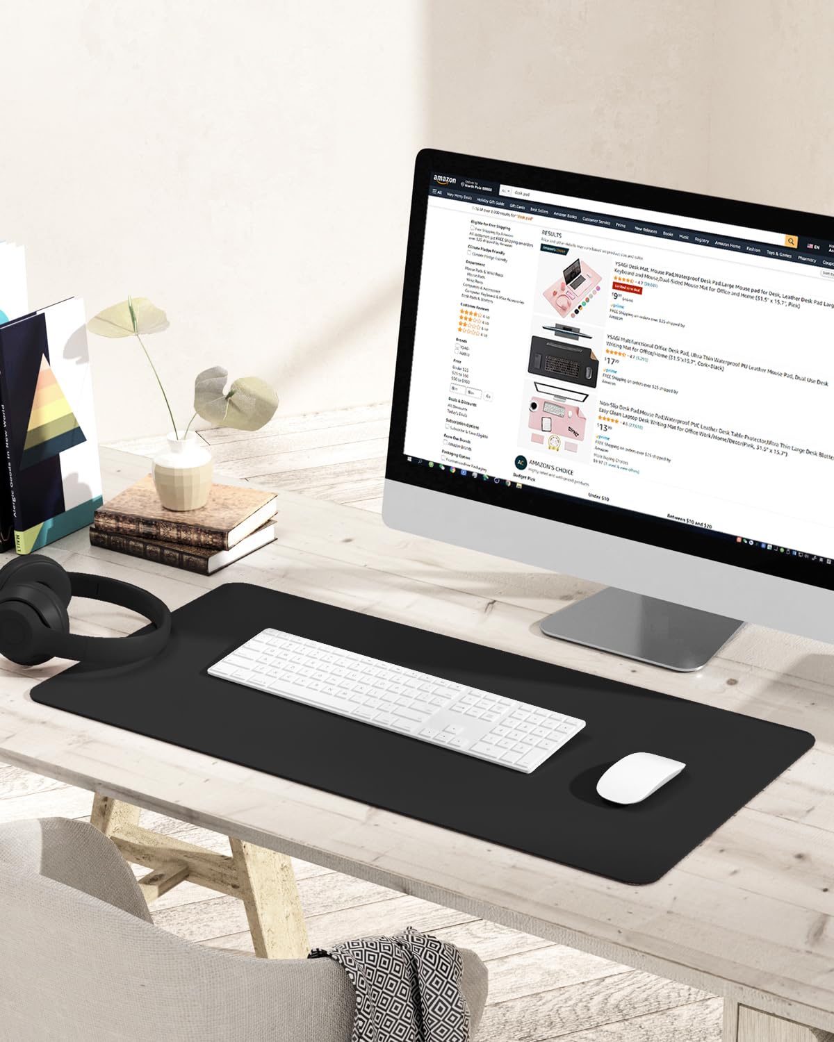 Non-Slip Waterproof PVC Leather Desk Pad, Black, 31.5" x 15.7"
