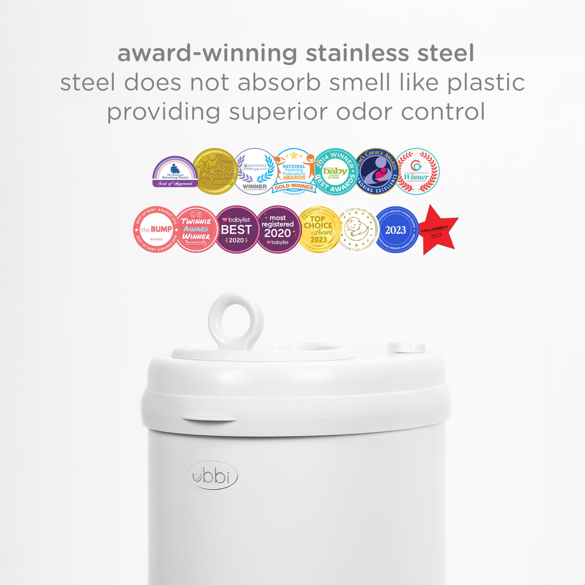 Ubbi Steel Diaper Pail, White