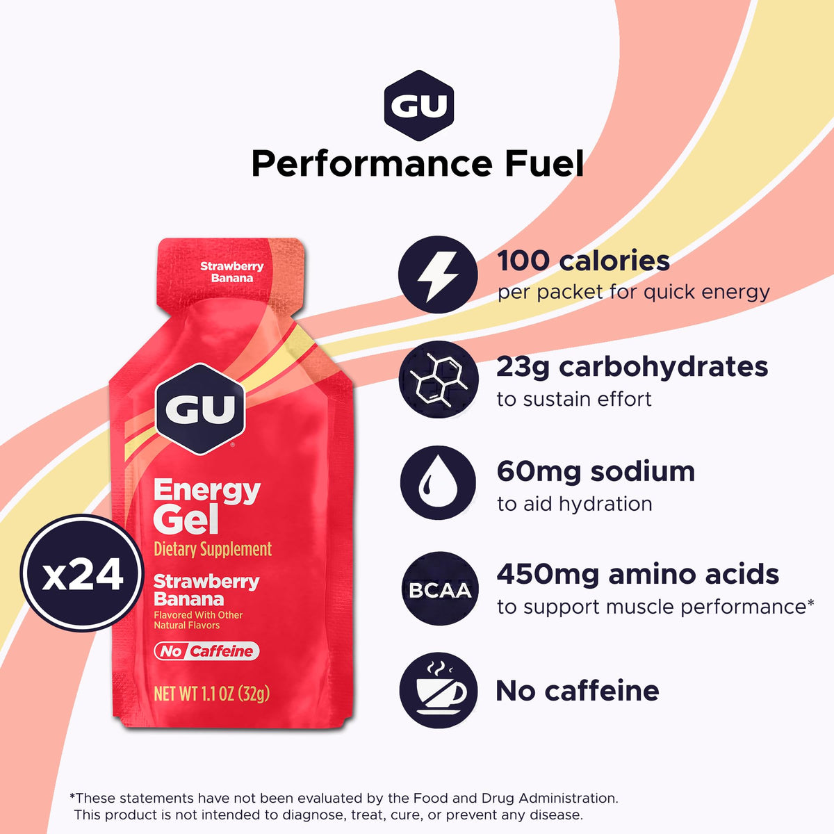 GU Energy Original Energy Gel, Strawberry Banana, 24 Count