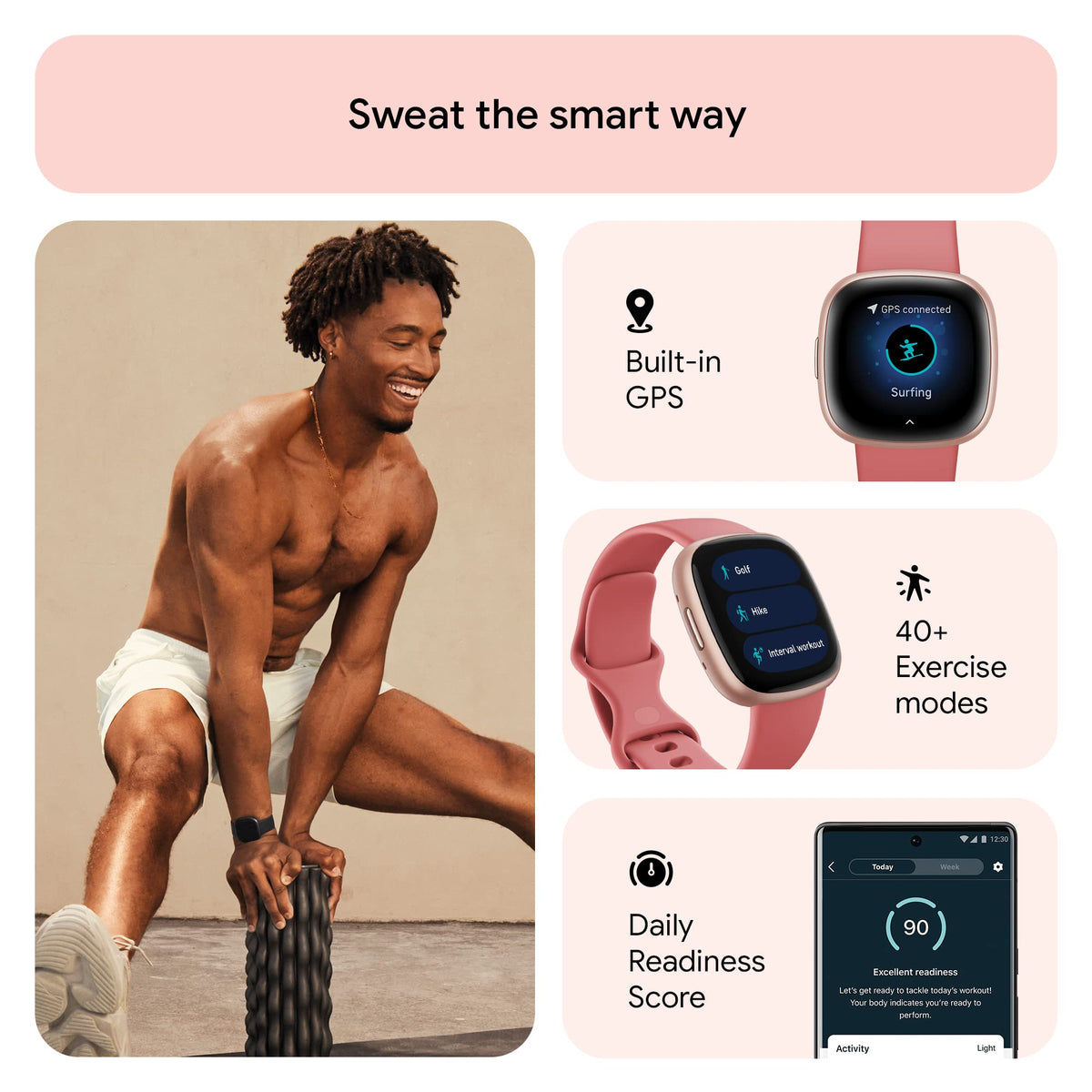 Google Fitbit Versa 4 Fitness Smartwatch, Pink Sand/Copper Rose