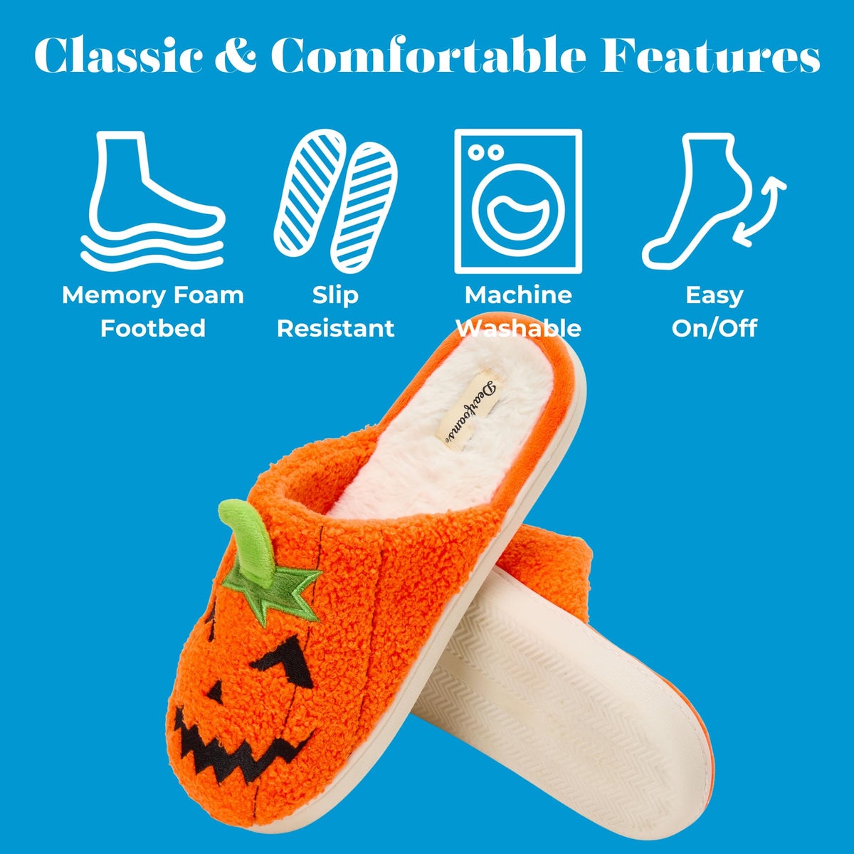 Dearfoams Spooky Slipper, Jack O Lantern, 7-8 Women/5-6 Men
