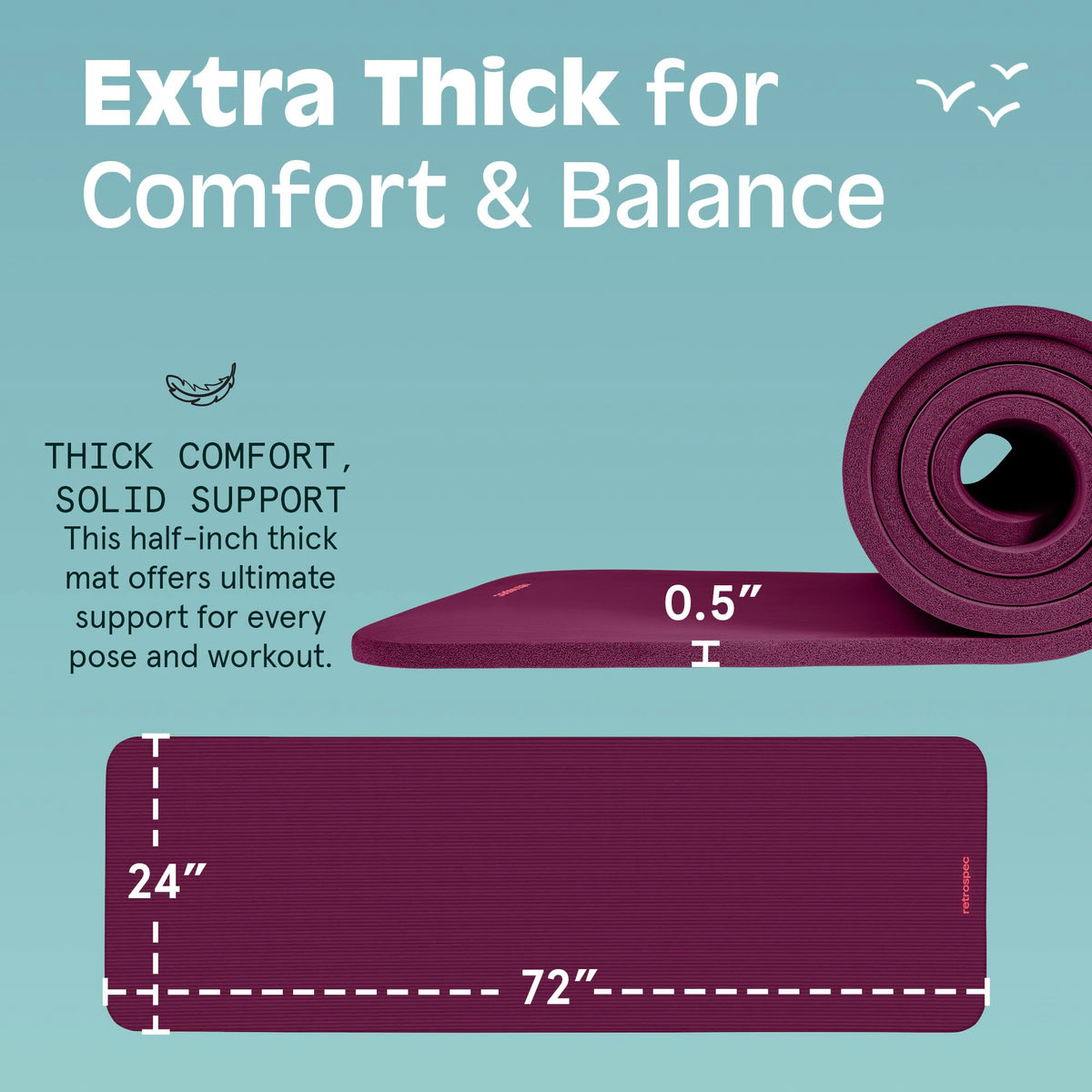 Retrospec Solana Yoga Mat, 1 1/2 Inch Thick